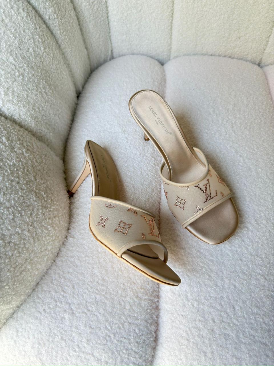 Open-Toe Heeled Mule With Decorative Crystal Detailing