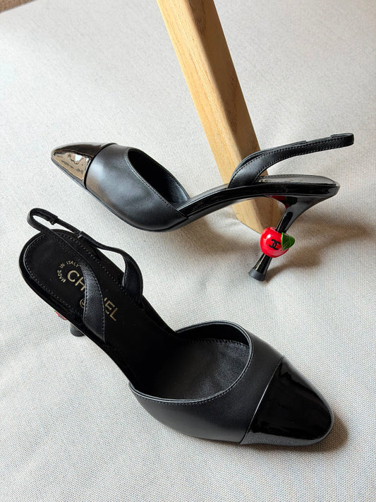 Chanel Calfskin Slingback Heels Black