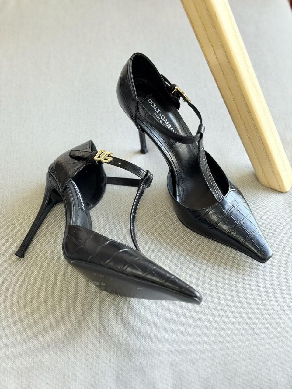 D&G Crocodile Embedded Calfskin Leather Pumps