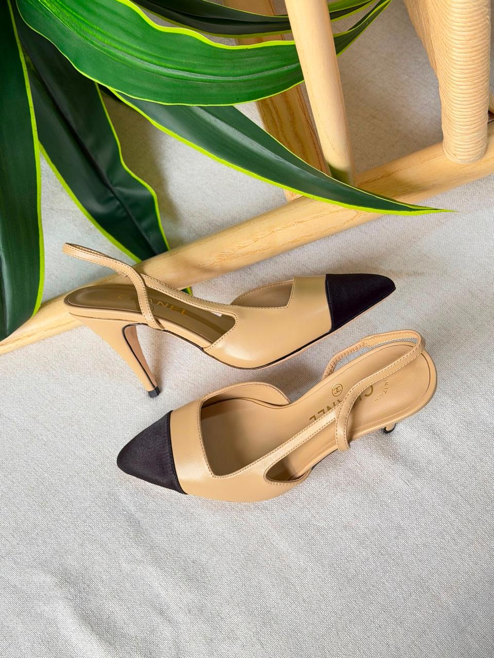 Chanel Two Tone Slingback Lambskin Heels