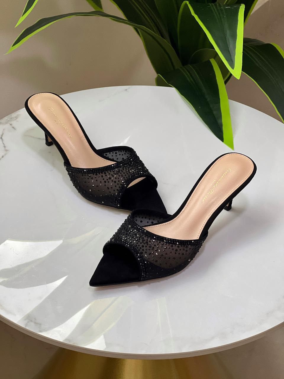 Gianvito Rossi Mules In Suede And Organza