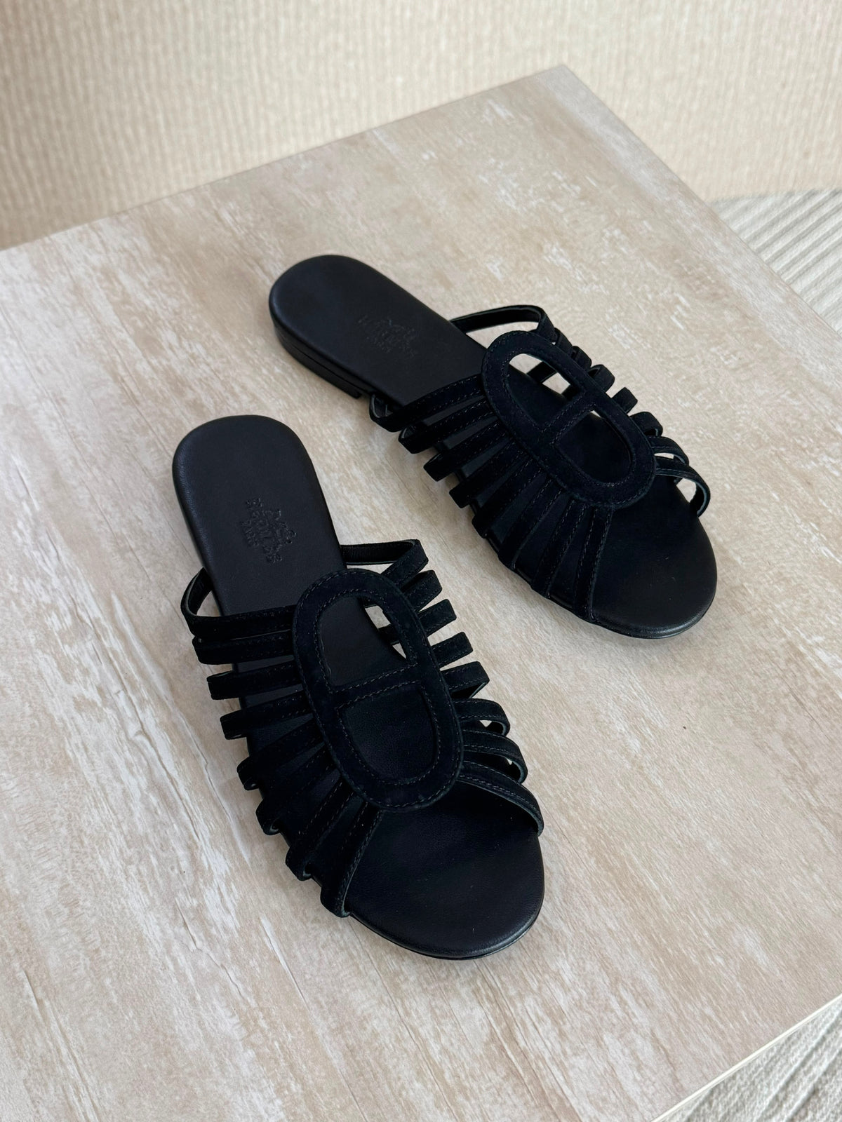 Hermes Black Flat Sandals