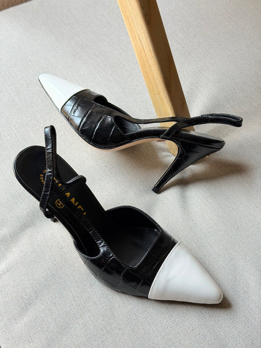 Chanel Slingback Crocodile Embossed Calfskin Pumps