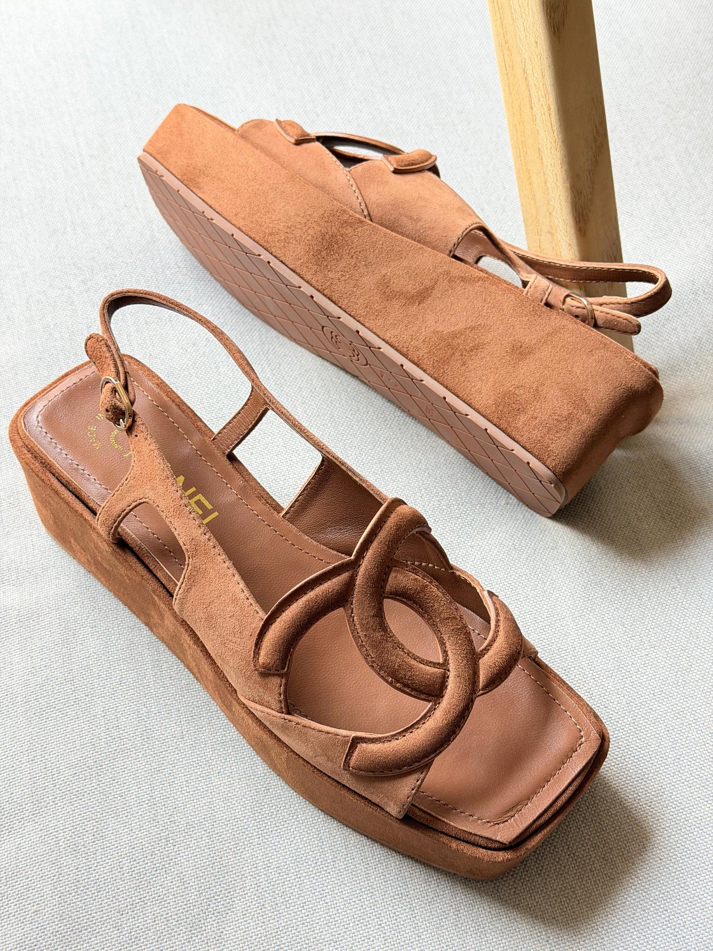 Chanel Slingback Suede Sandals