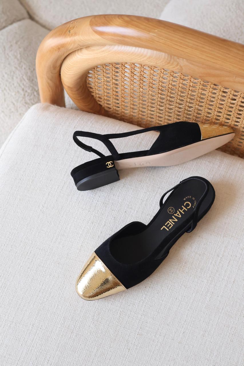 Chanel Sllingback Flat Sandal Golden Toe