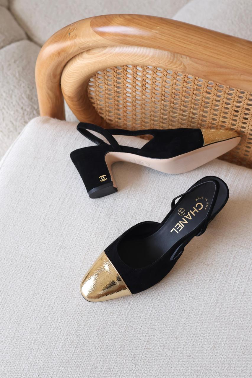 Chanel Backsling Heel With Golden Toe