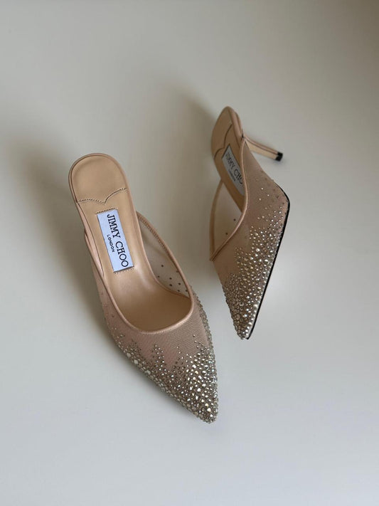 Jimmy Choo Crystal Satin Mules