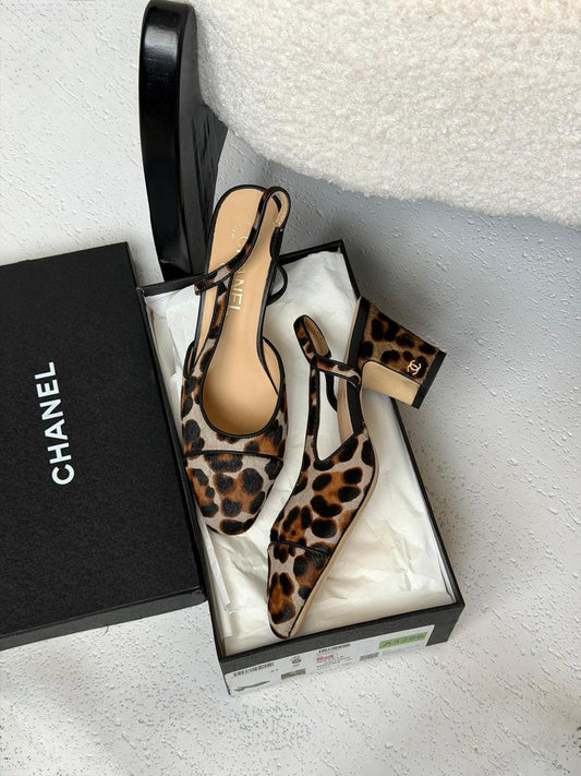 Chanel Leopard Printed Leather Slingback Pumps