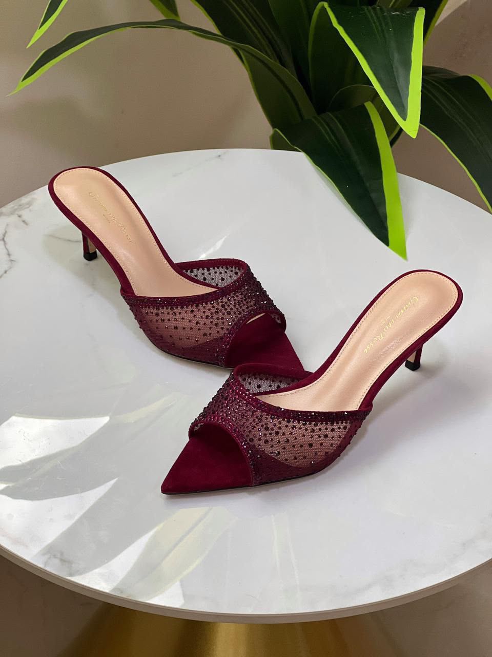 Gianvito Rossi Mules In Suede And Organza