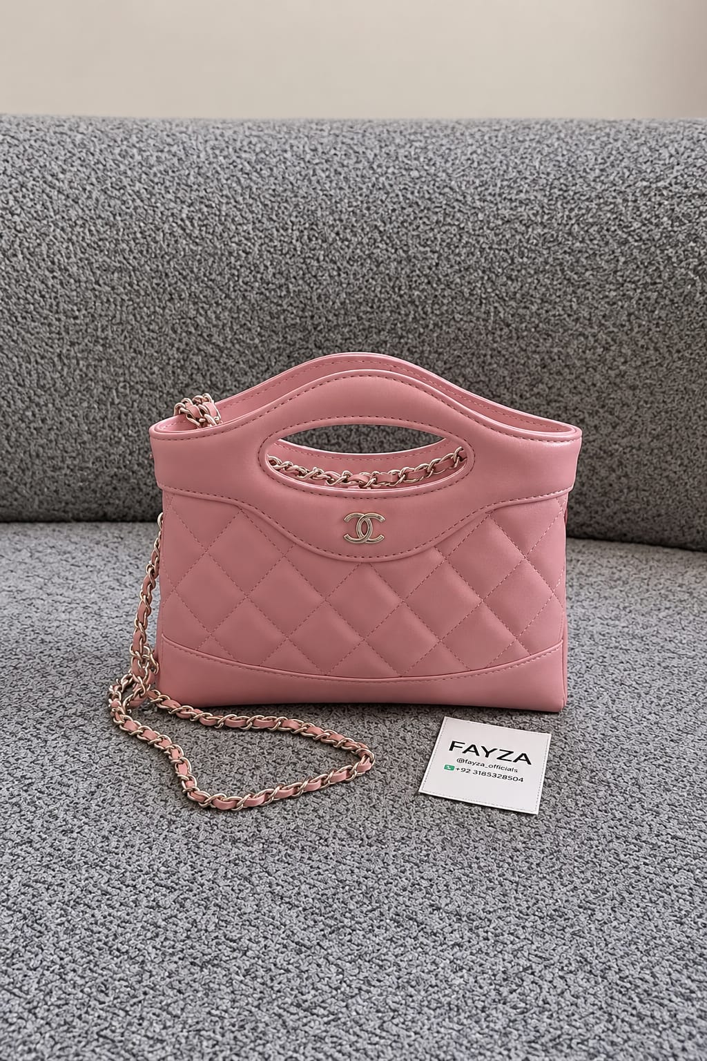Pink Quilted Chain Handle Shoulder Bag
