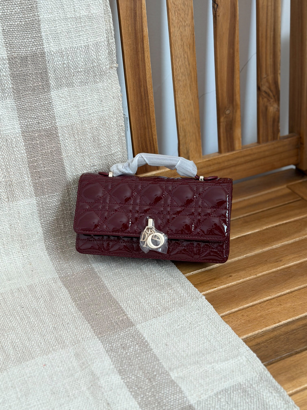 ChistianDior Shinny Maroon My Dior Mini with Chain
