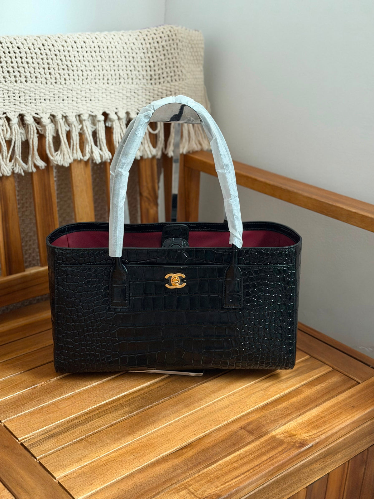 Chanel Crocodile Emossed Leather Hand bag 36 cm