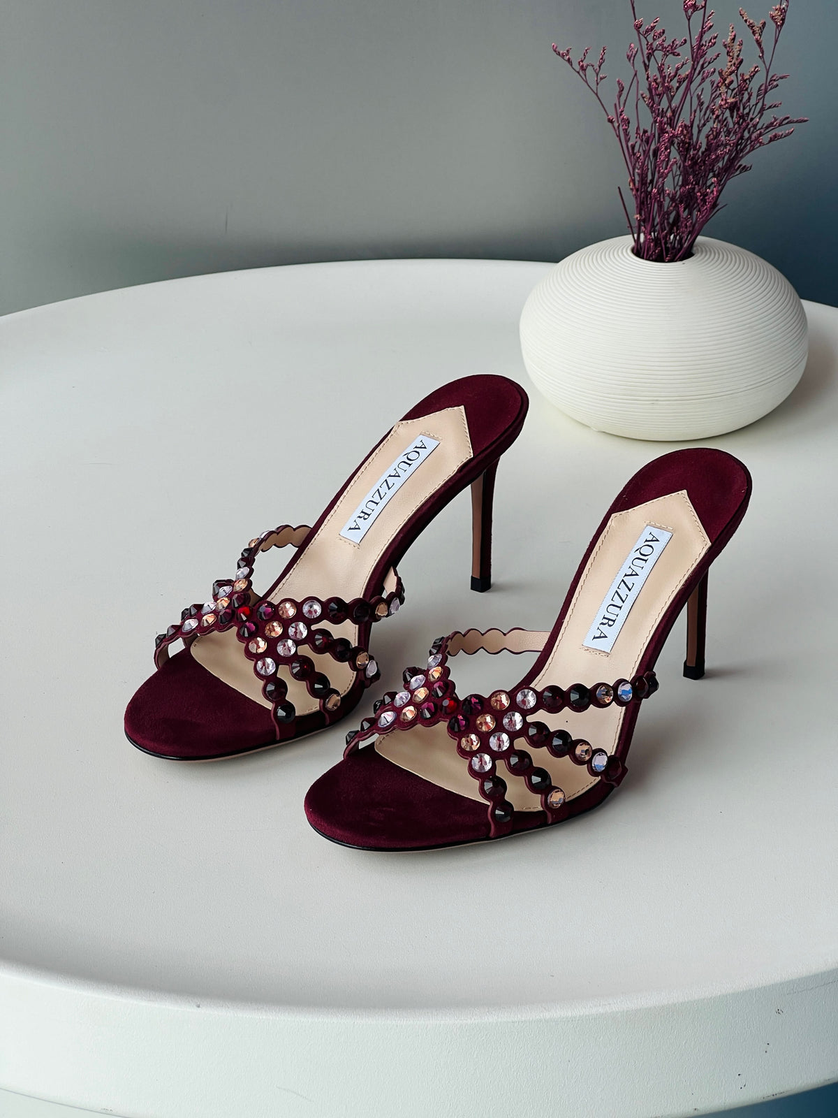 Aqquazzura Tequila Calf Leather With Crystal Embellishment Mule