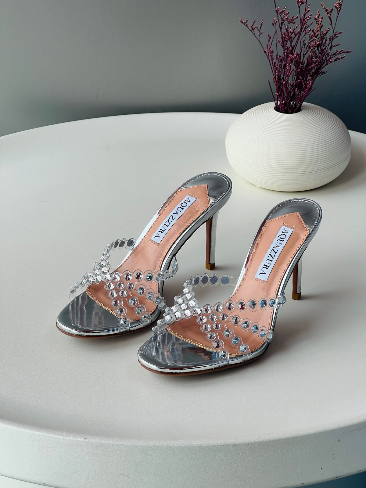 Aqquazzura Tequila Calf Leather With Crystal Embellishment Mule