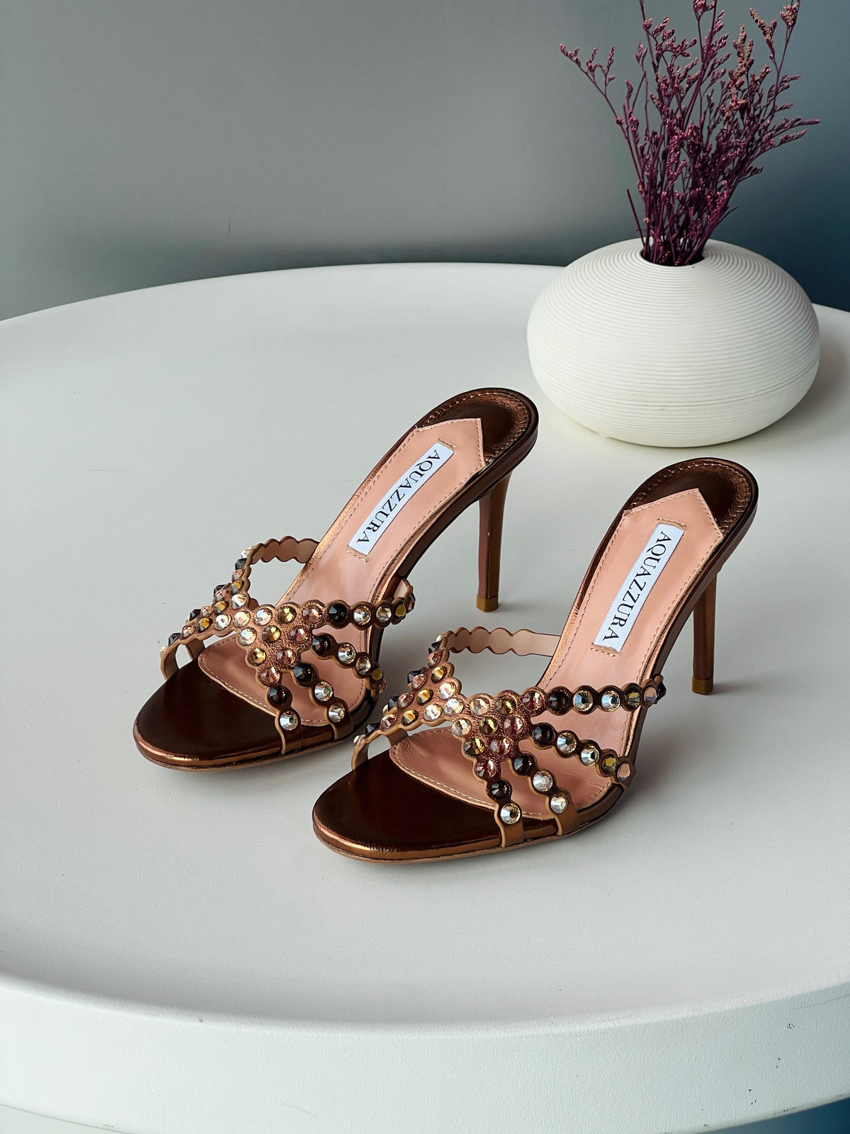 Aqquazzura Tequila Calf Leather With Crystal Embellishment Mule