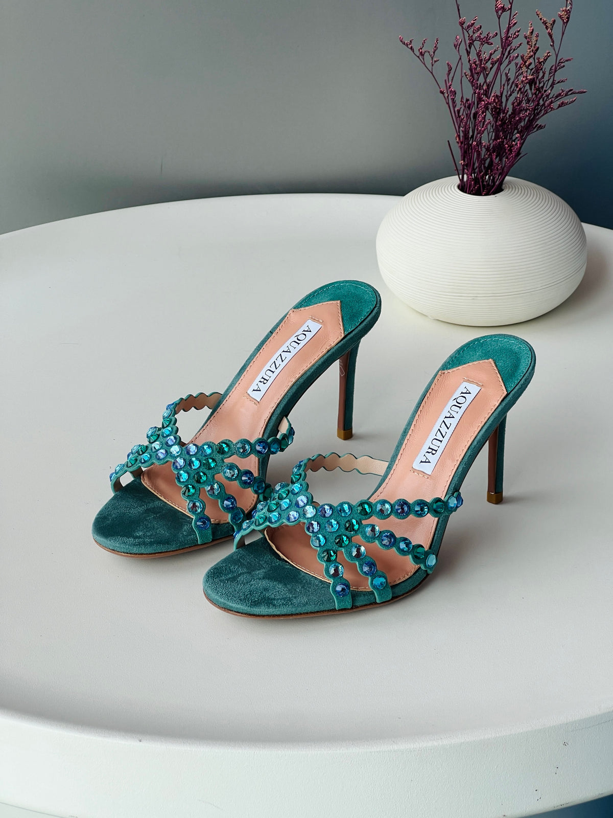 Aqquazzura Tequila Calf Leather With Crystal Embellishment Mule