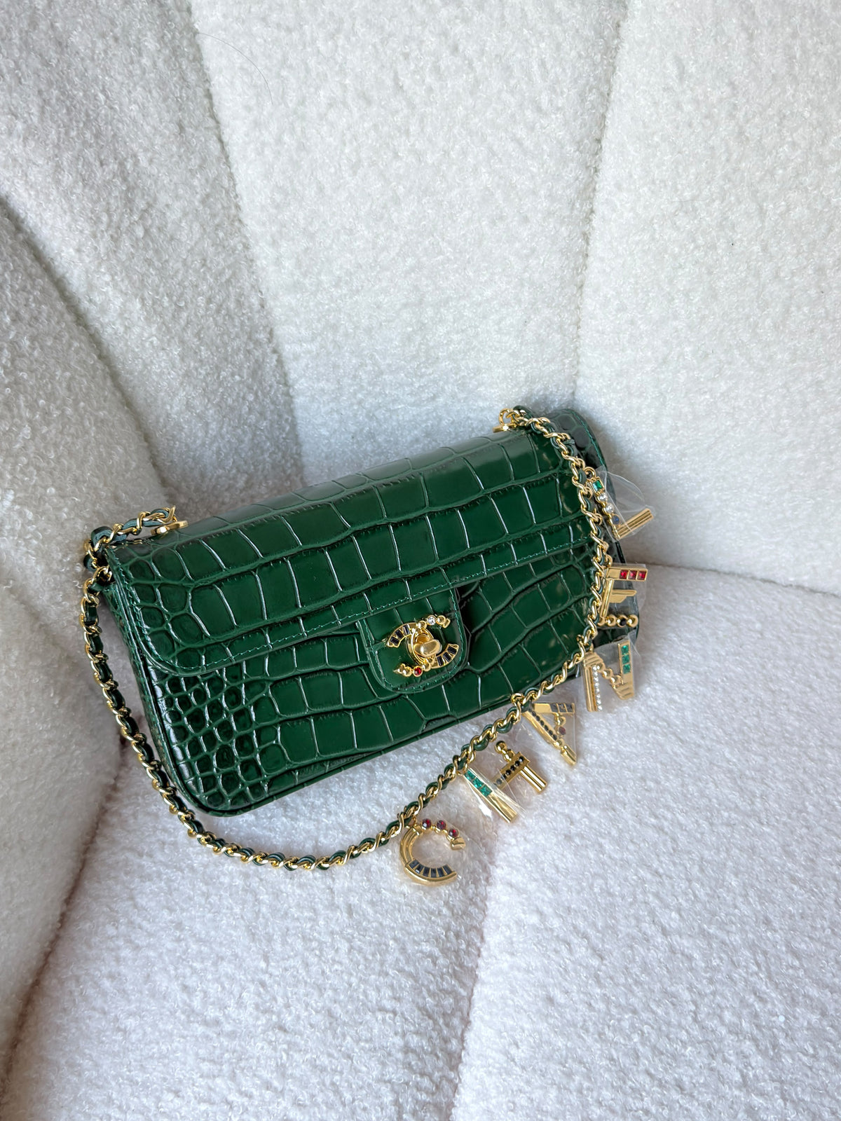 Chanel Crocodile Embossed Leather With Golden Chain - 20 cm