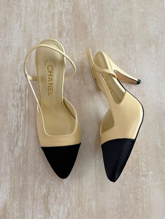 Chanel Slingback Lambskin Pointed Toe Sandal