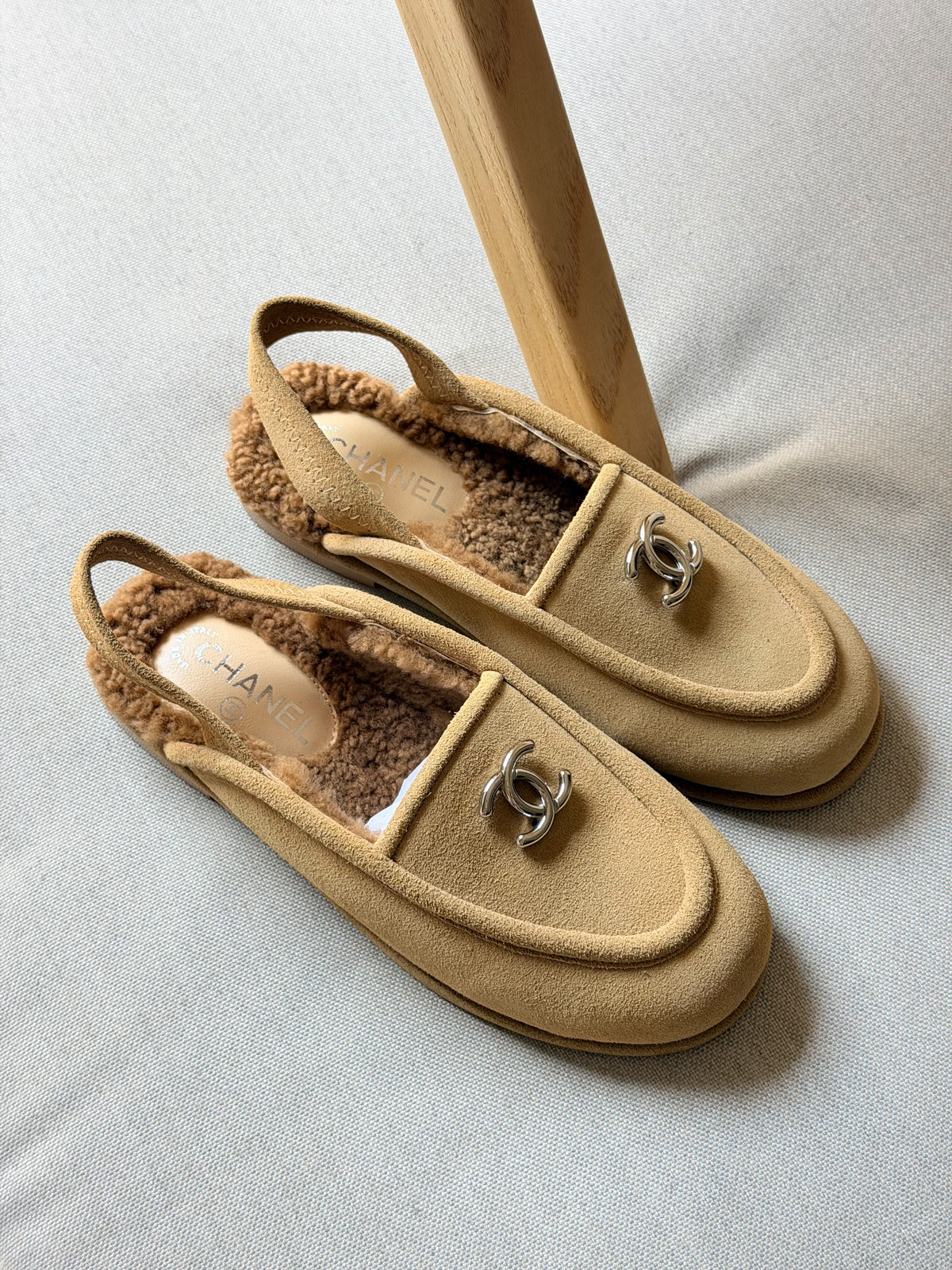 Chanel Suede Moccasin Ballet Slingback Flat Sandals