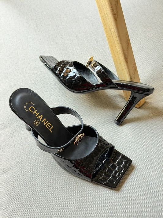 Chanel Crocodile Embossed Calfskin Leather Mules