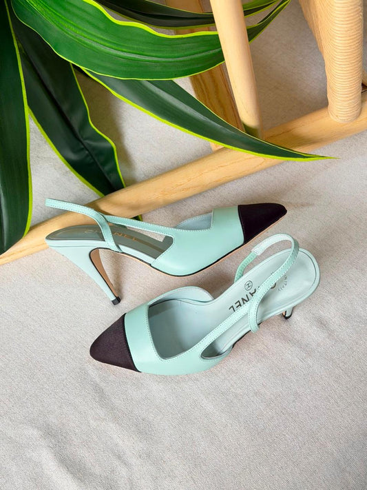 Chanel Two Tone Slingback Lambskin Heels