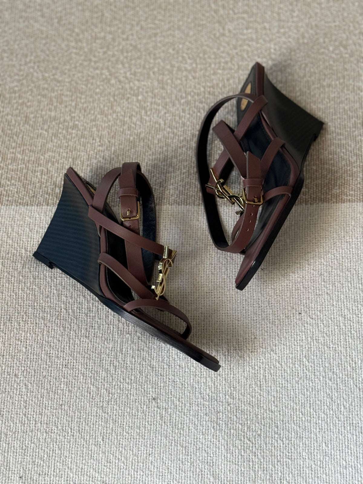 YSL Cassandra Logo Plaque Sandals