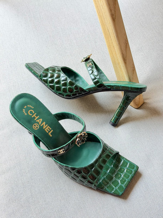 Chanel Crocodile Embossed Calfskin Leather Mules