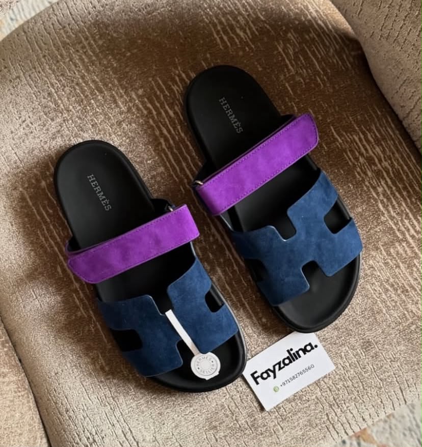 Hermes Chypre Blue & Purple Slide Sandals