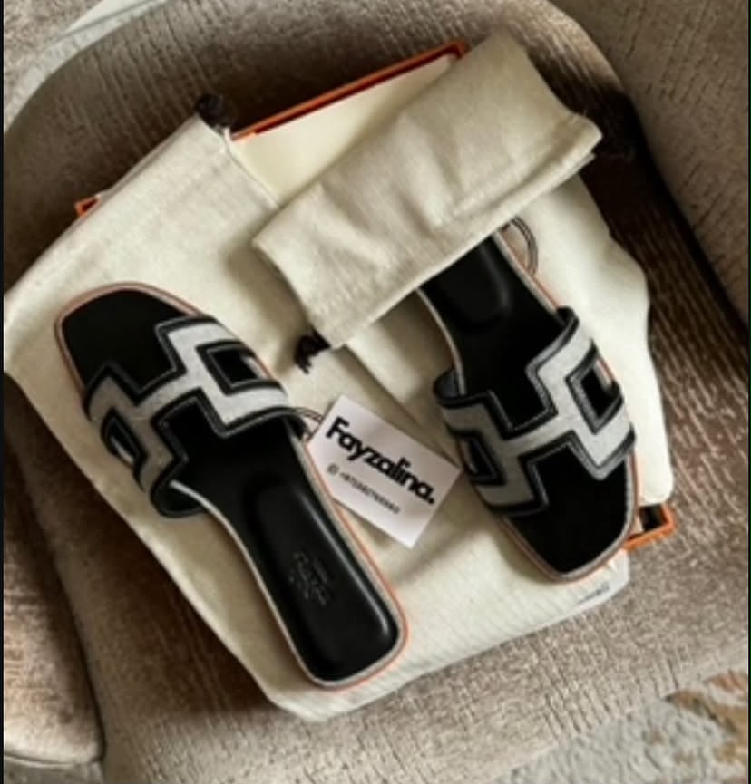 Hermes Black & White Slide Sandals