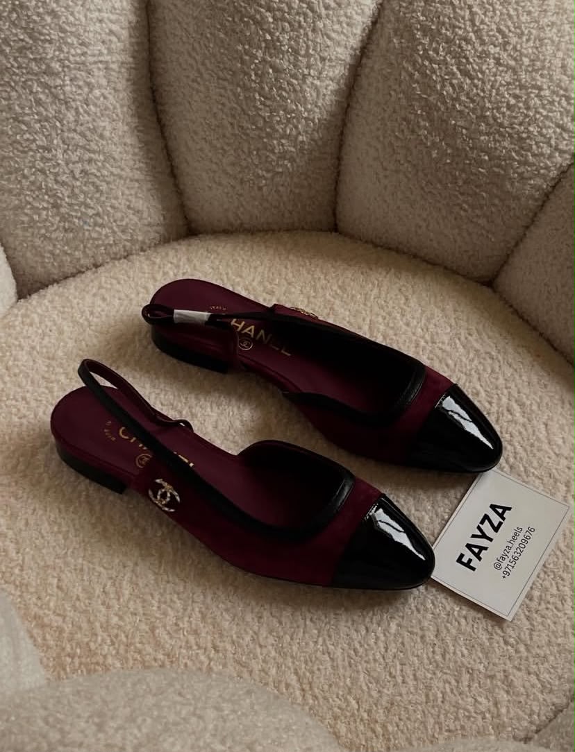 Chanel Burgundy Cap-Toe Slingback Flat
