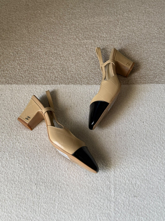 Chanel Slingback Heels In Goatskin Leather