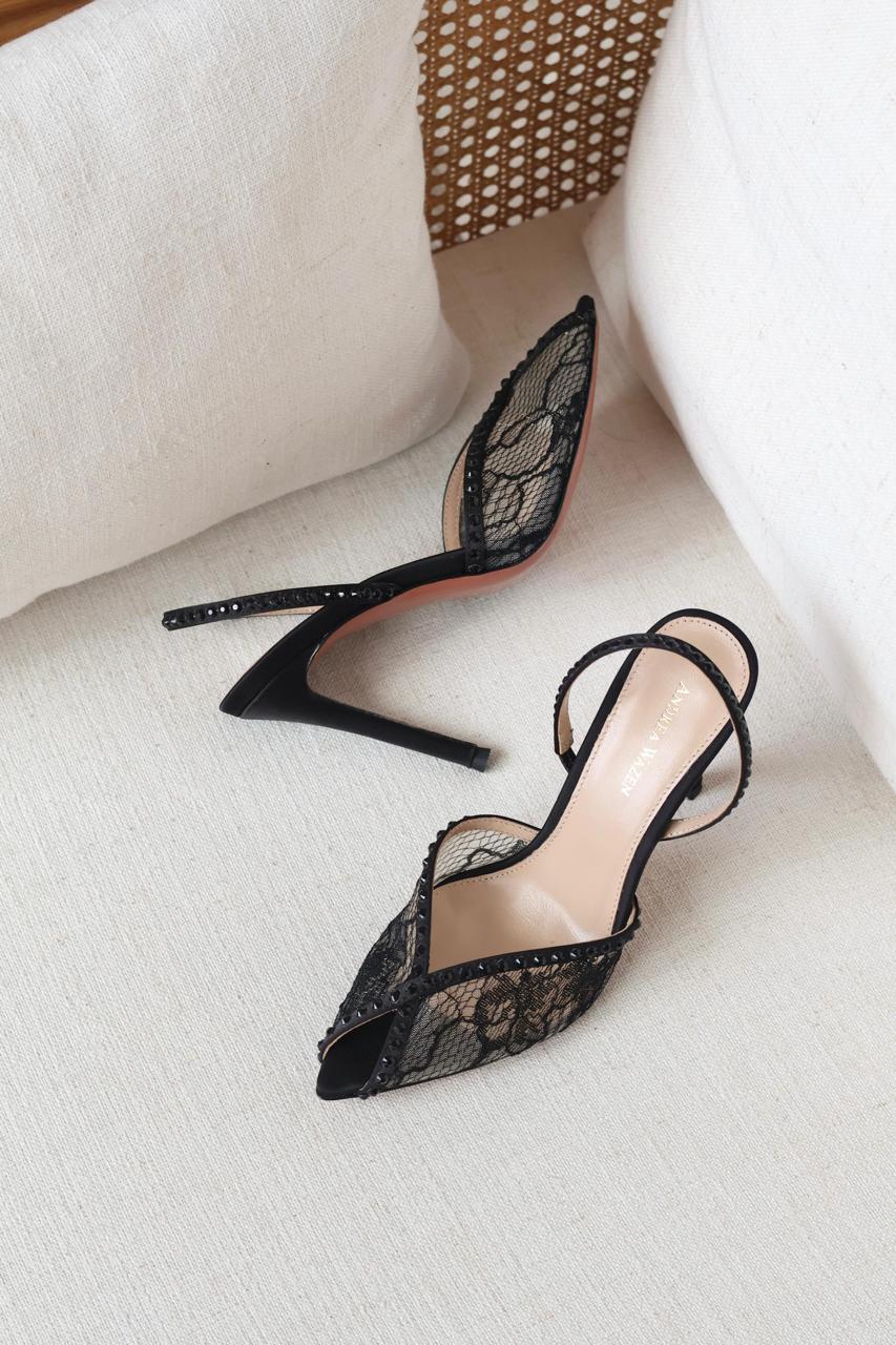 Andrea wazen Katy Heels in Lace & Satin