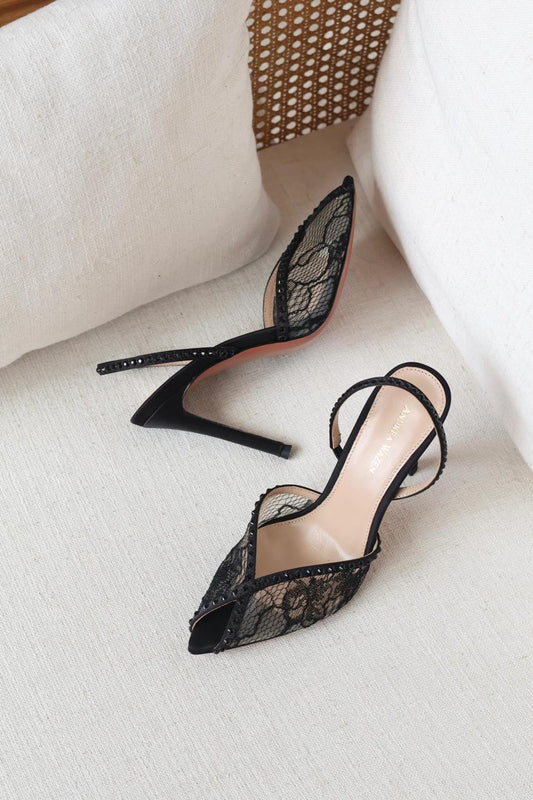 Andrea wazen Katy Heels in Lace & Satin