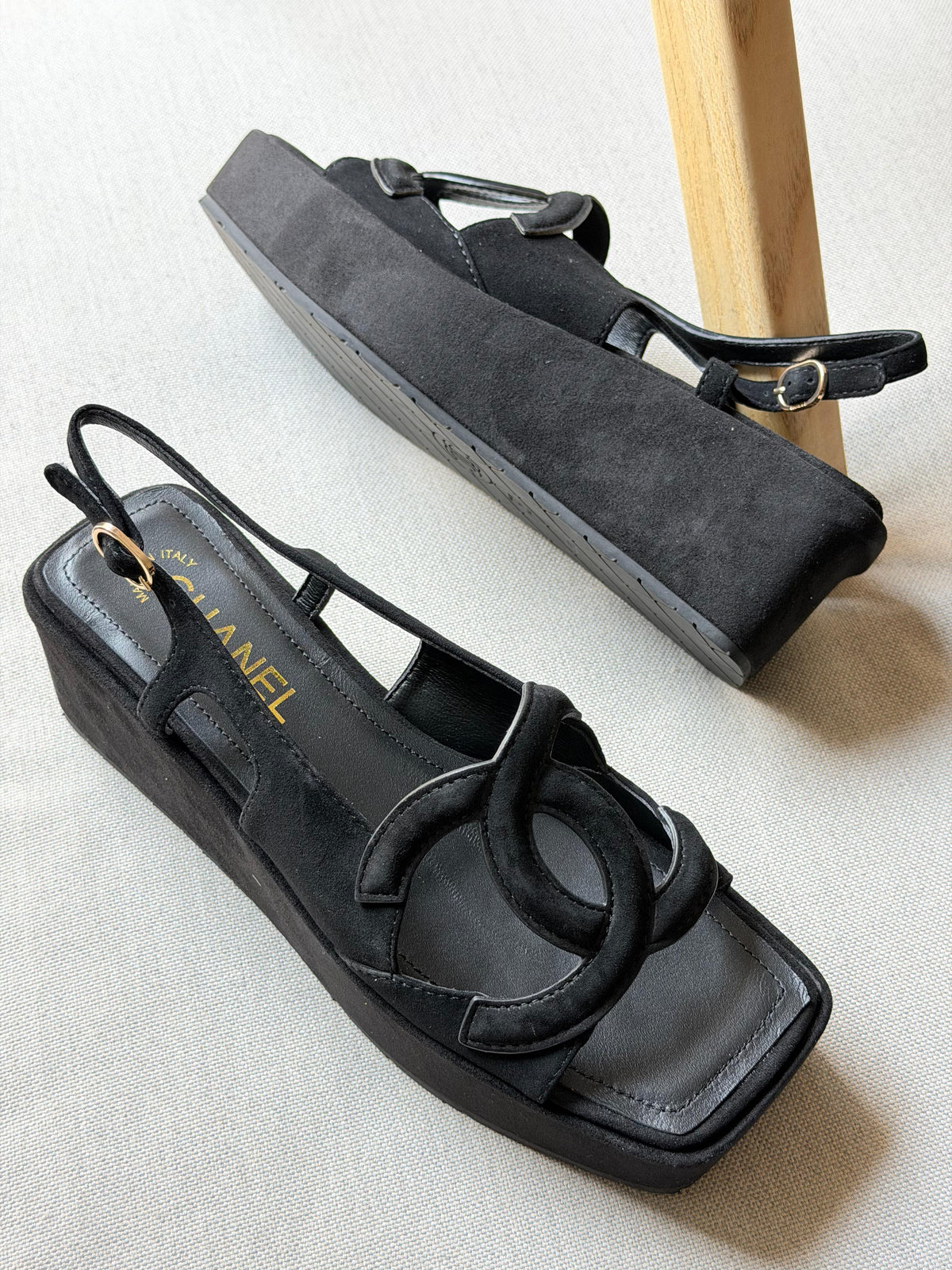 Chanel Slingback Suede Sandals