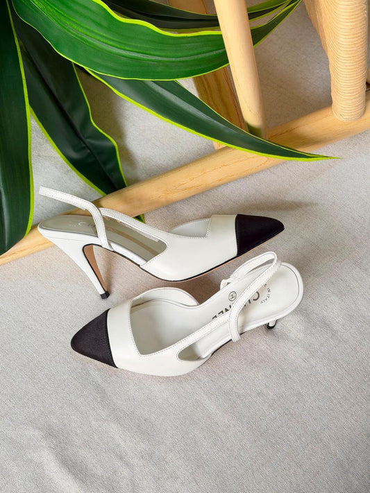Chanel Two Tone Slingback Lambskin Heels