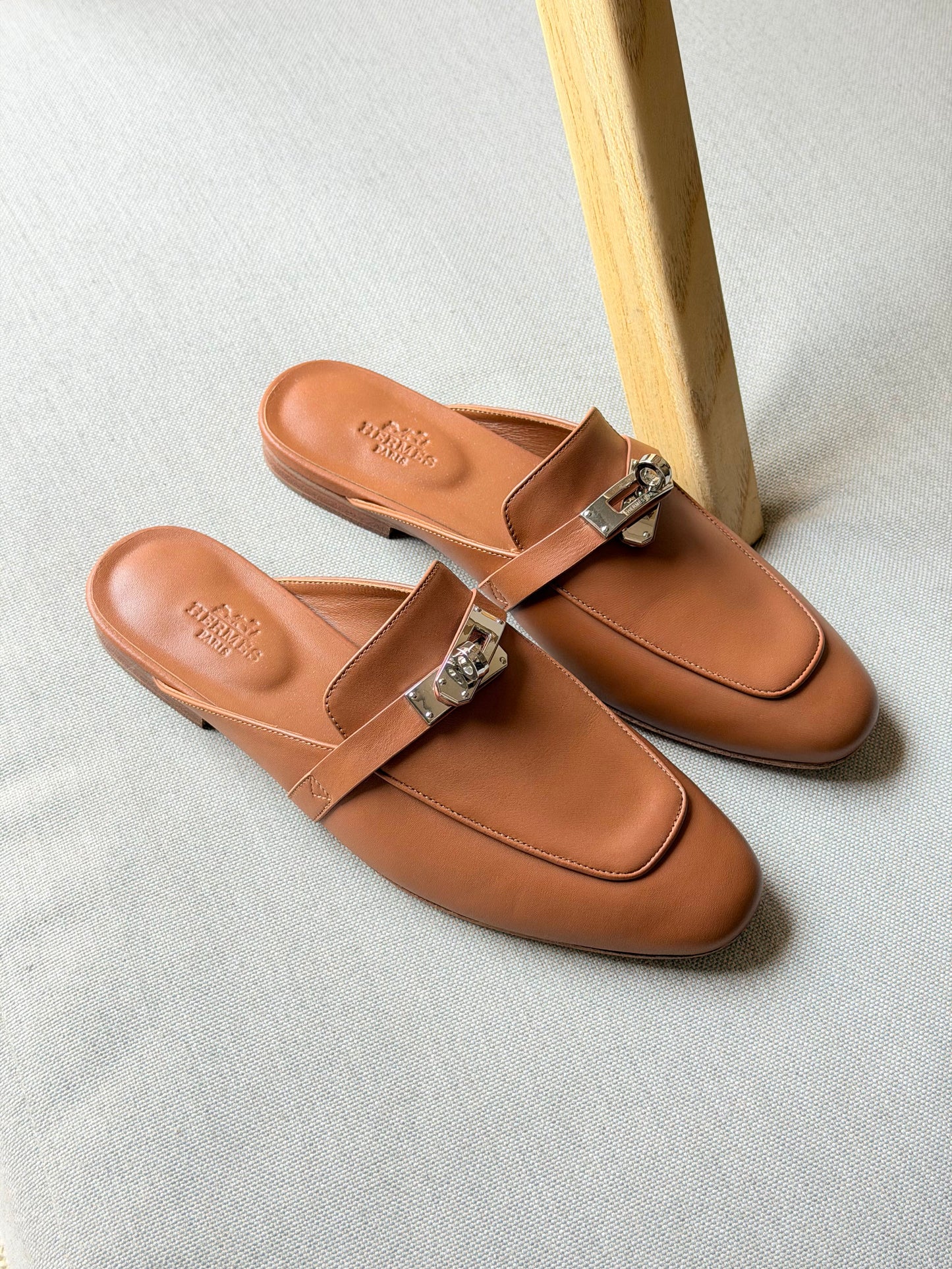 Hermes Elegant Brown Leather Mule Loafers
