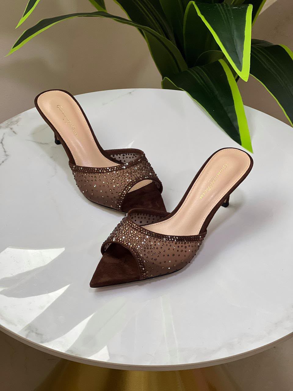 Gianvito Rossi Mules In Suede And Organza