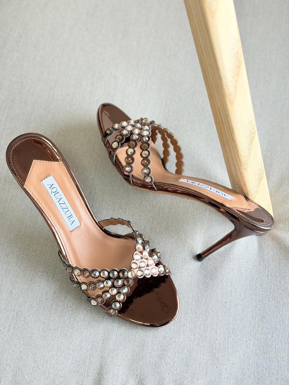 Aquazzura Heel Dark Maroon With Diamond