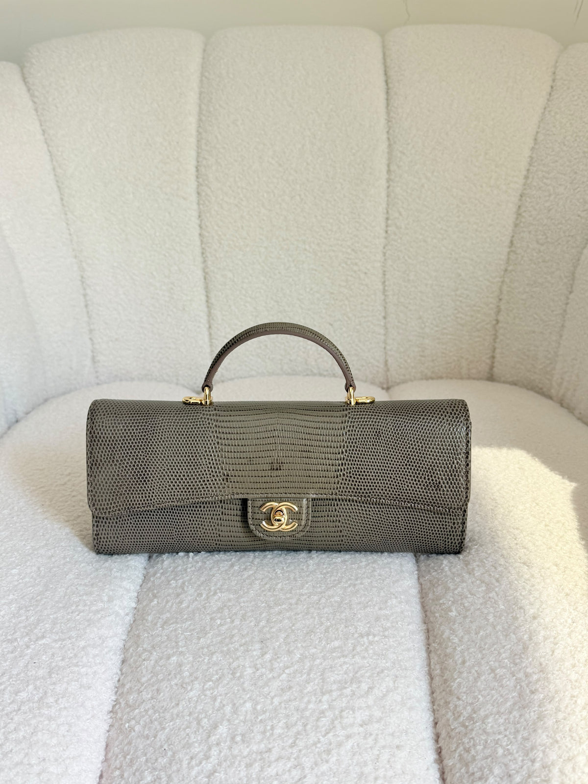 Chanel Clutch Bag With Chain Lizard Embossed - 25 cm