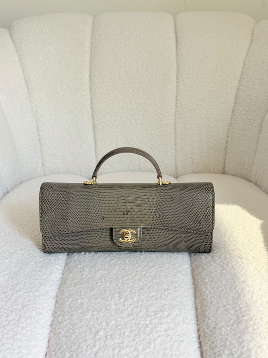 Chanel Clutch Bag With Chain Lizard Embossed - 25 cm