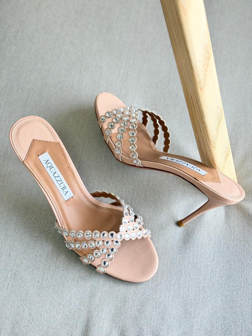 Aquazzura Heel Peach Pink With Diamond