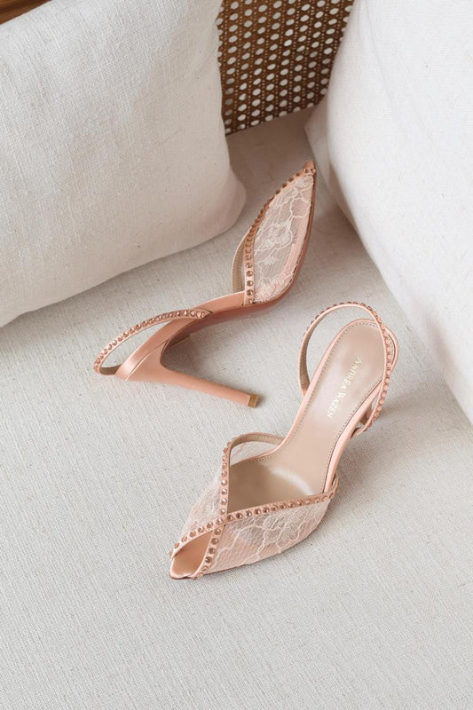 Andrea wazen Katy Heels in Lace & Satin