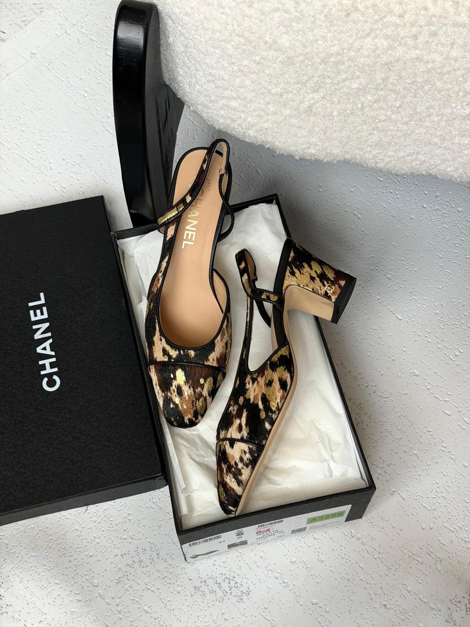 Chanel Printed Leather Slingback Pumps