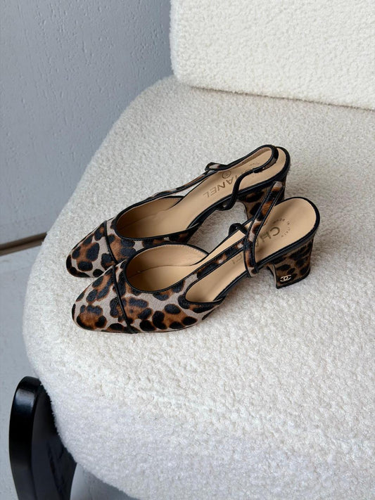 Chanel  Leopard Printed Leather Slingback Pumps