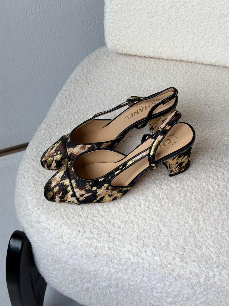 Chanel Printed Leather Slingback Pumps