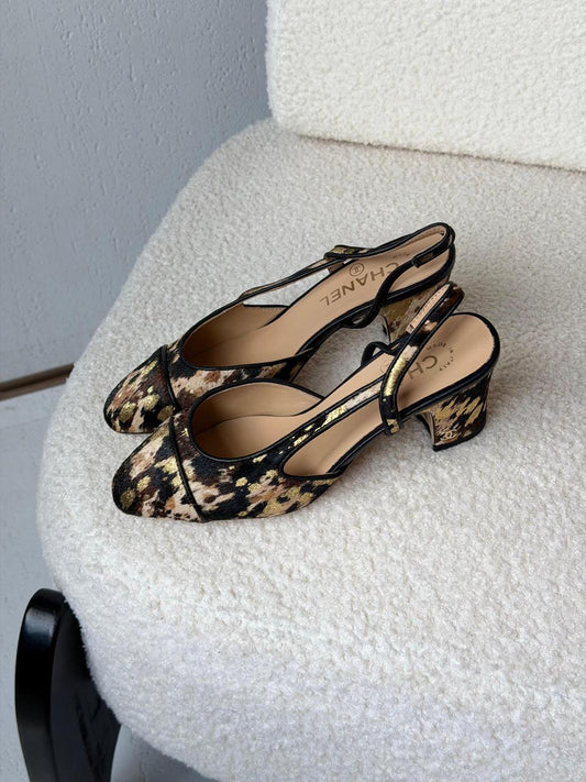 Chanel Printed Leather Slingback Pumps