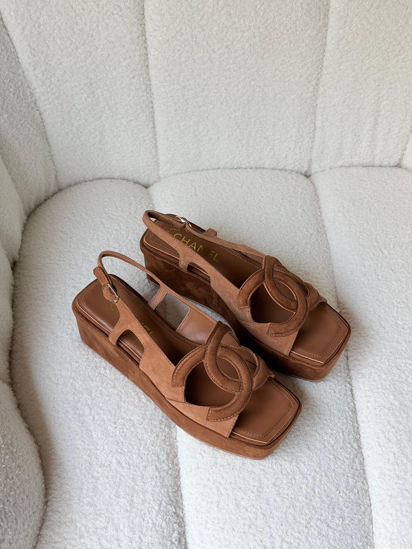 Chanel Slingback Suede Sandals