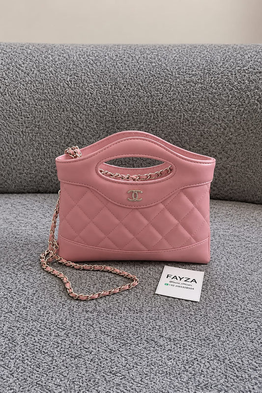 Pink Quilted Chain Handle Shoulder Bag