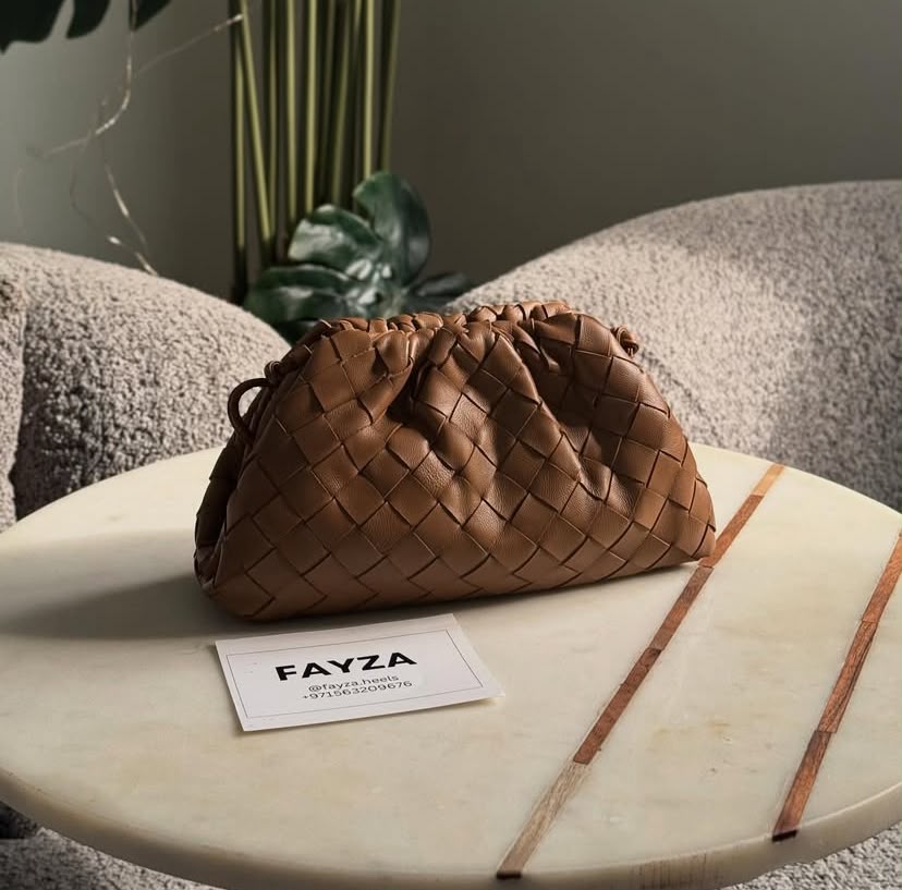 Bottega Veneta Pouch — brown intrecciato woven leather clutch