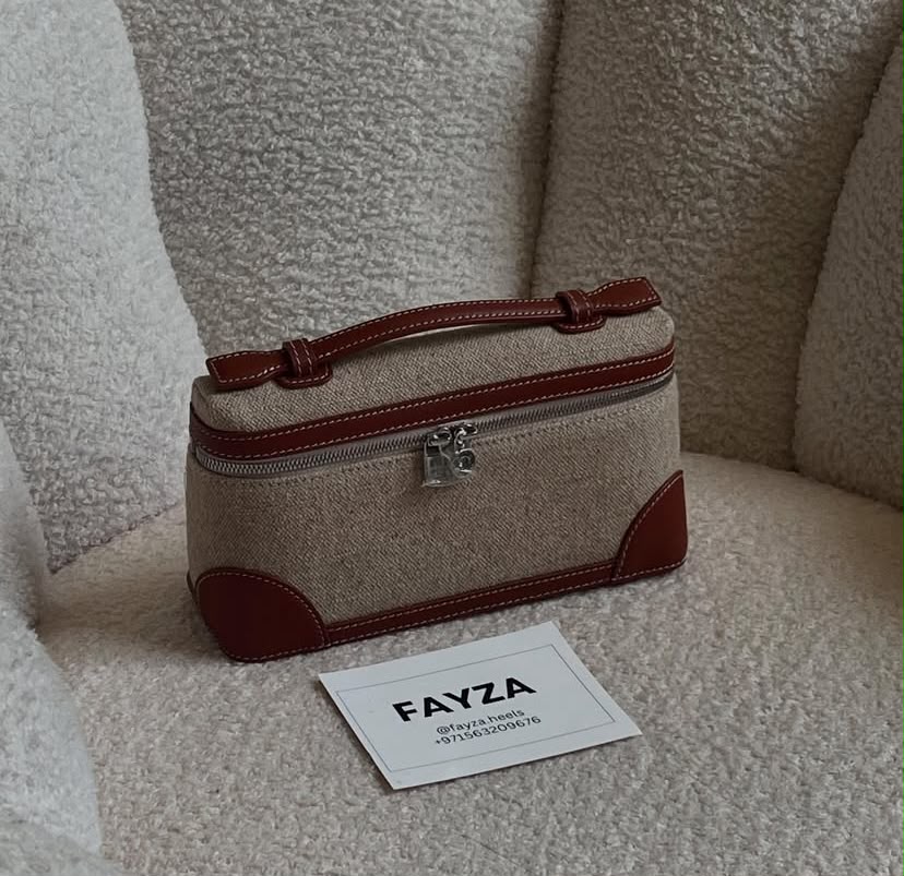 Loro Piana vanity/train case — beige canvas with cognac leather trim